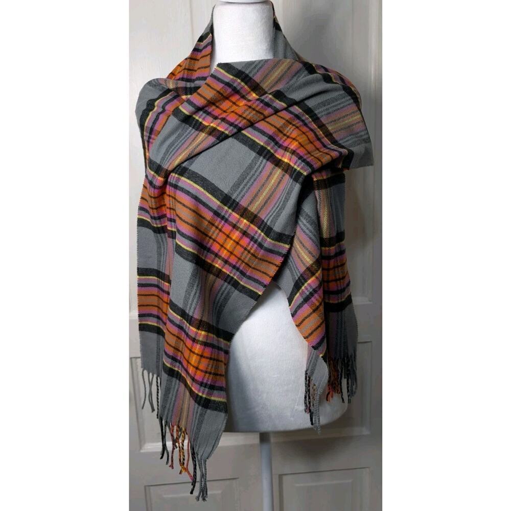 Cashmere Feel Italian Tartan Plaid Scarf Fringe 66" By 12" Soft (835)